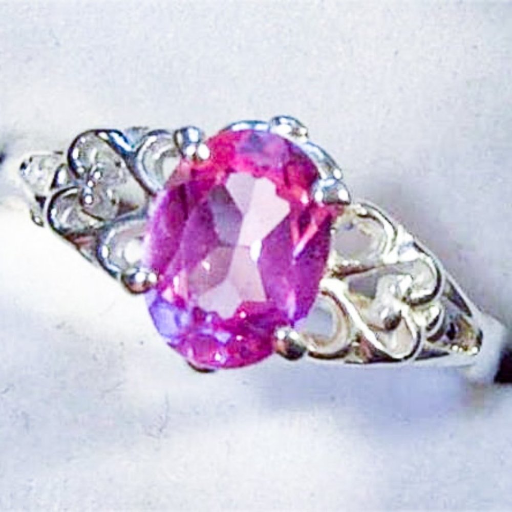 STERLING SILVER BRILLIANT PINK TOURMALINE OCTOBER BIRTHSTONE RING -SZ 6 - NEW